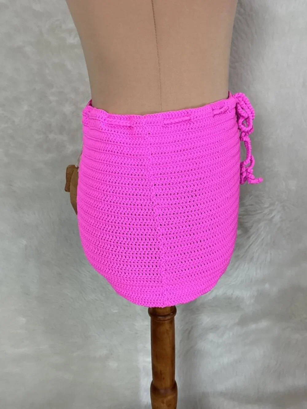 Skims Taffy Pink Crochet Knit Tie Swim Mini Skirt NWT M